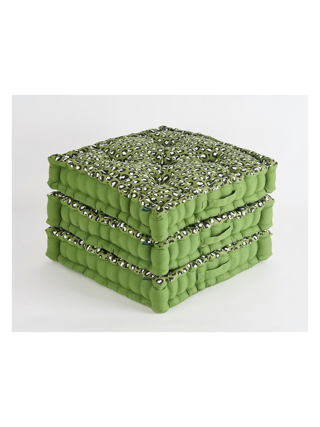 SKANDA FAB Light Green & White 3 Pieces Abstract Printed Cotton Square Floor Cushions