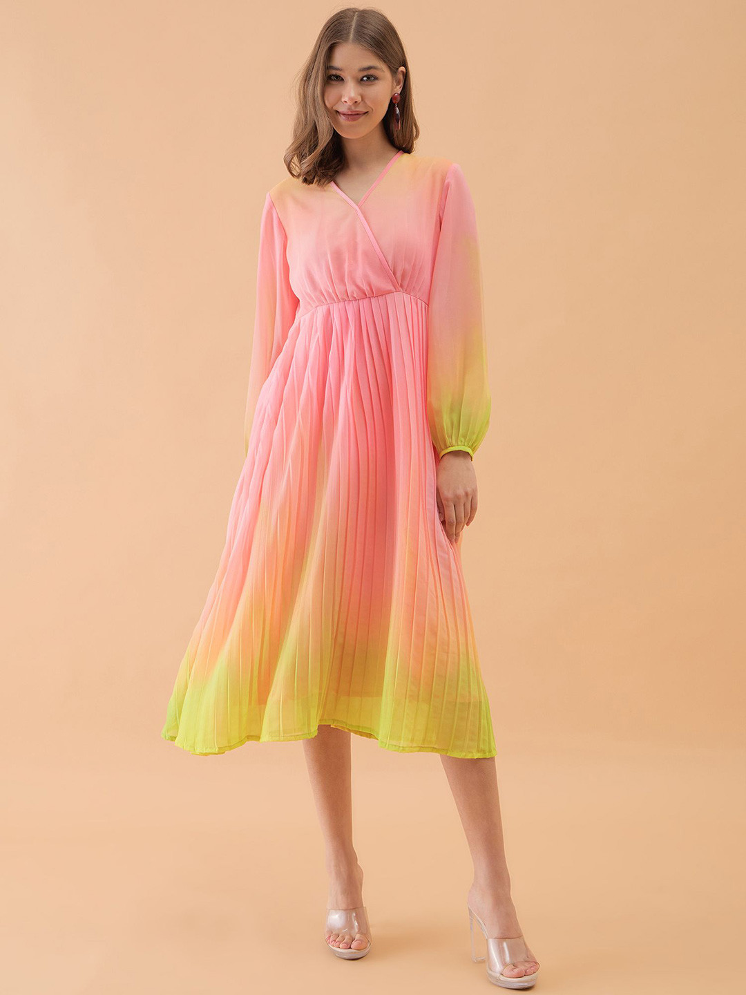 OCTICS Print Georgette Fit & Flare Maxi Dress