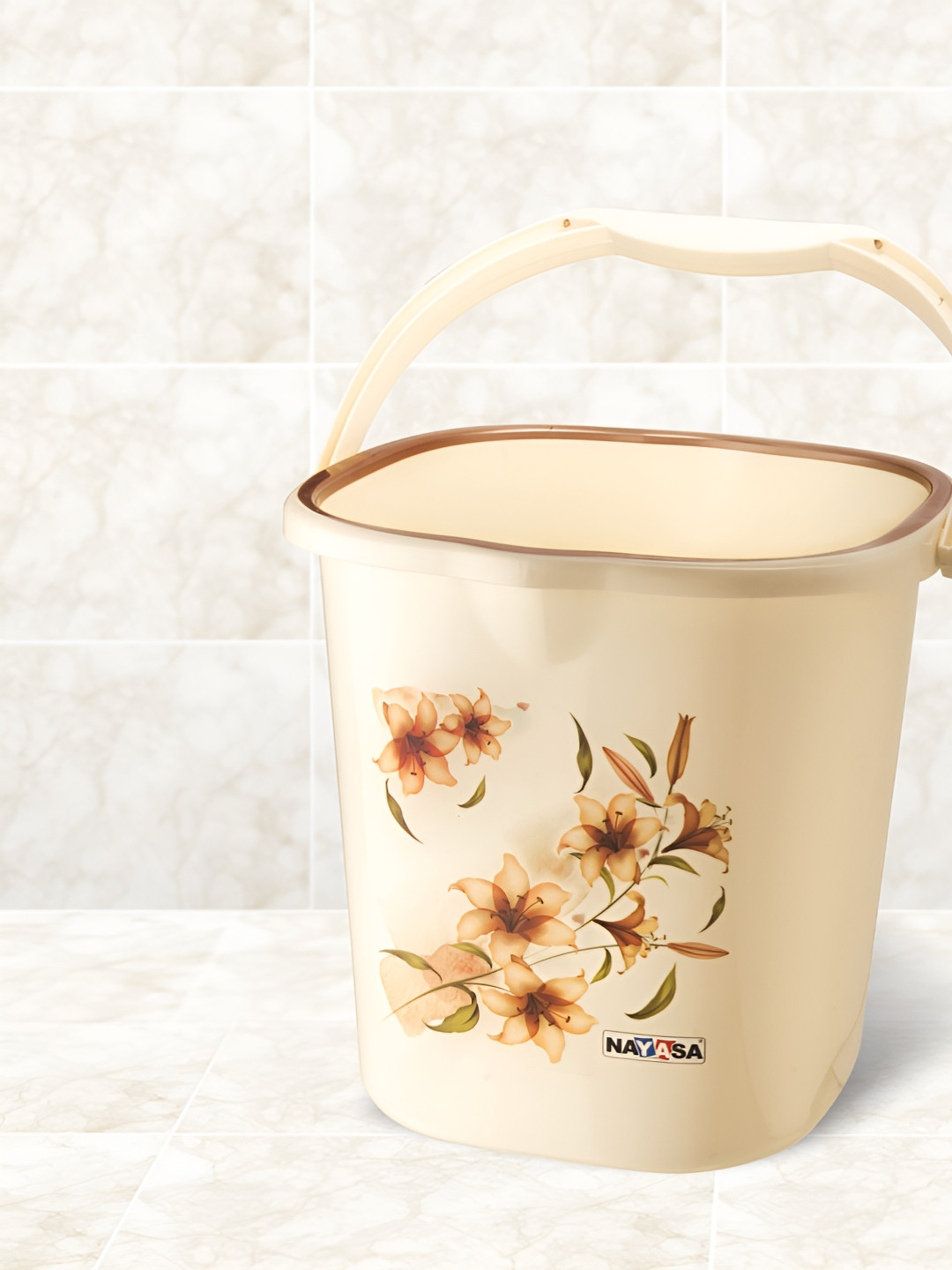 Nayasa Square Ring DLX Brown Strong and Durable Easy-Grip Handle Plastic Bucket - 25L