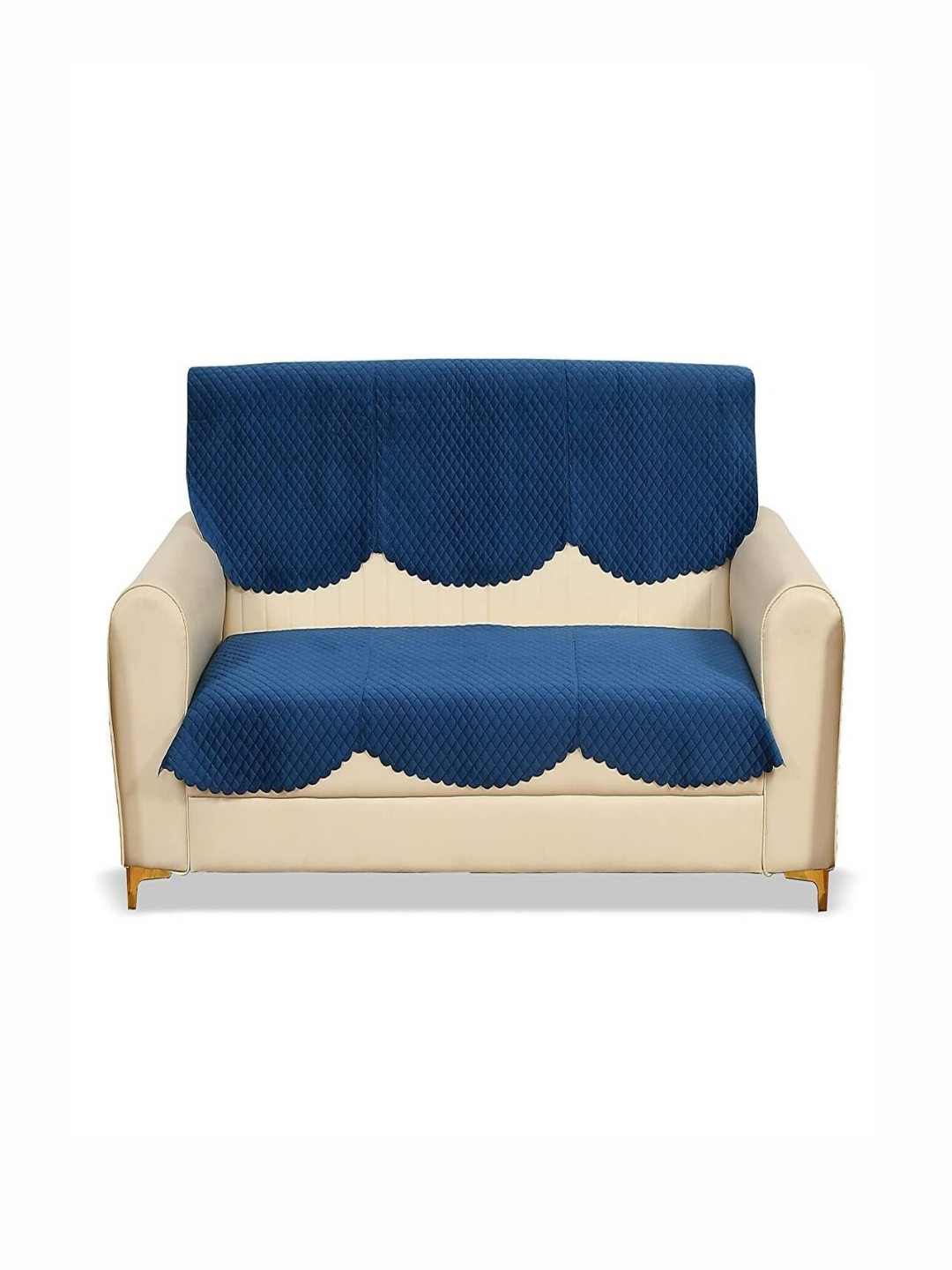 Fashion Throw Navy Blue 3-Seater Checked Velvet Sofa Covers