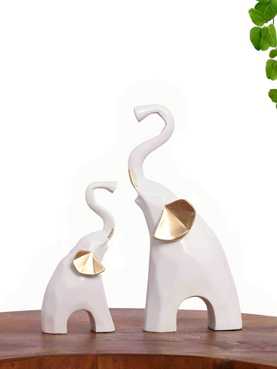INTERNATIONAL GIFT Modern Elephant White Polyresin Natural Living Room Set of 2 Small Showpieces - 8 Inches