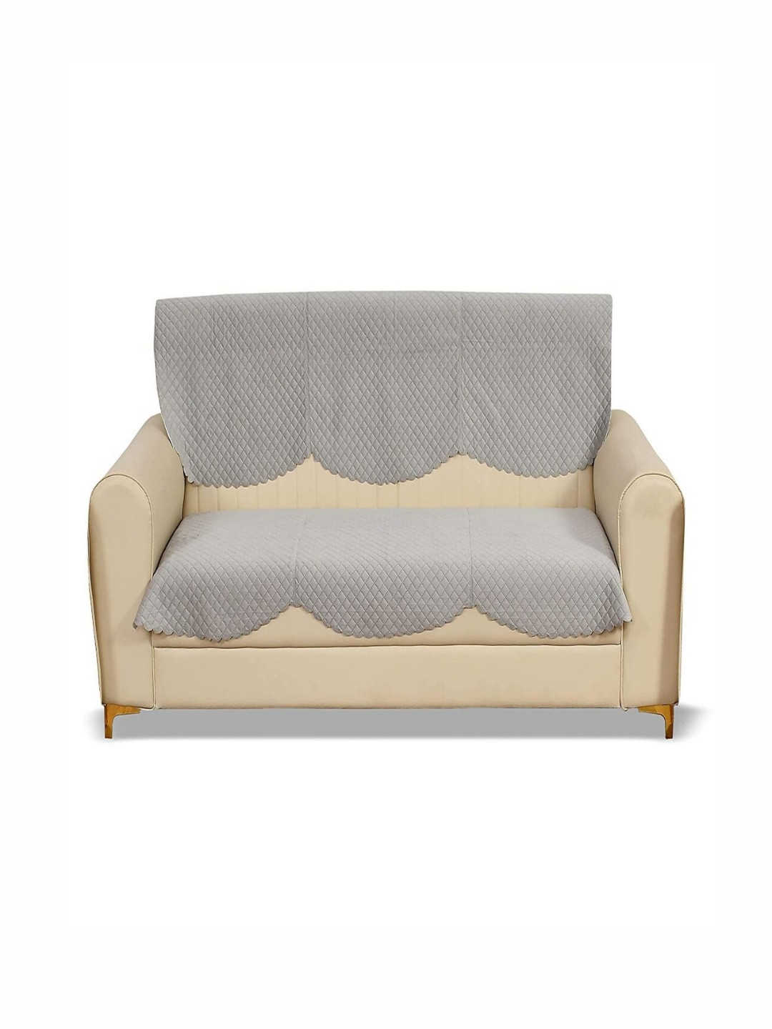 Fashion Throw Silver-Toned 2 Pieces Quilted Three Seater Velvet Sofa Covers