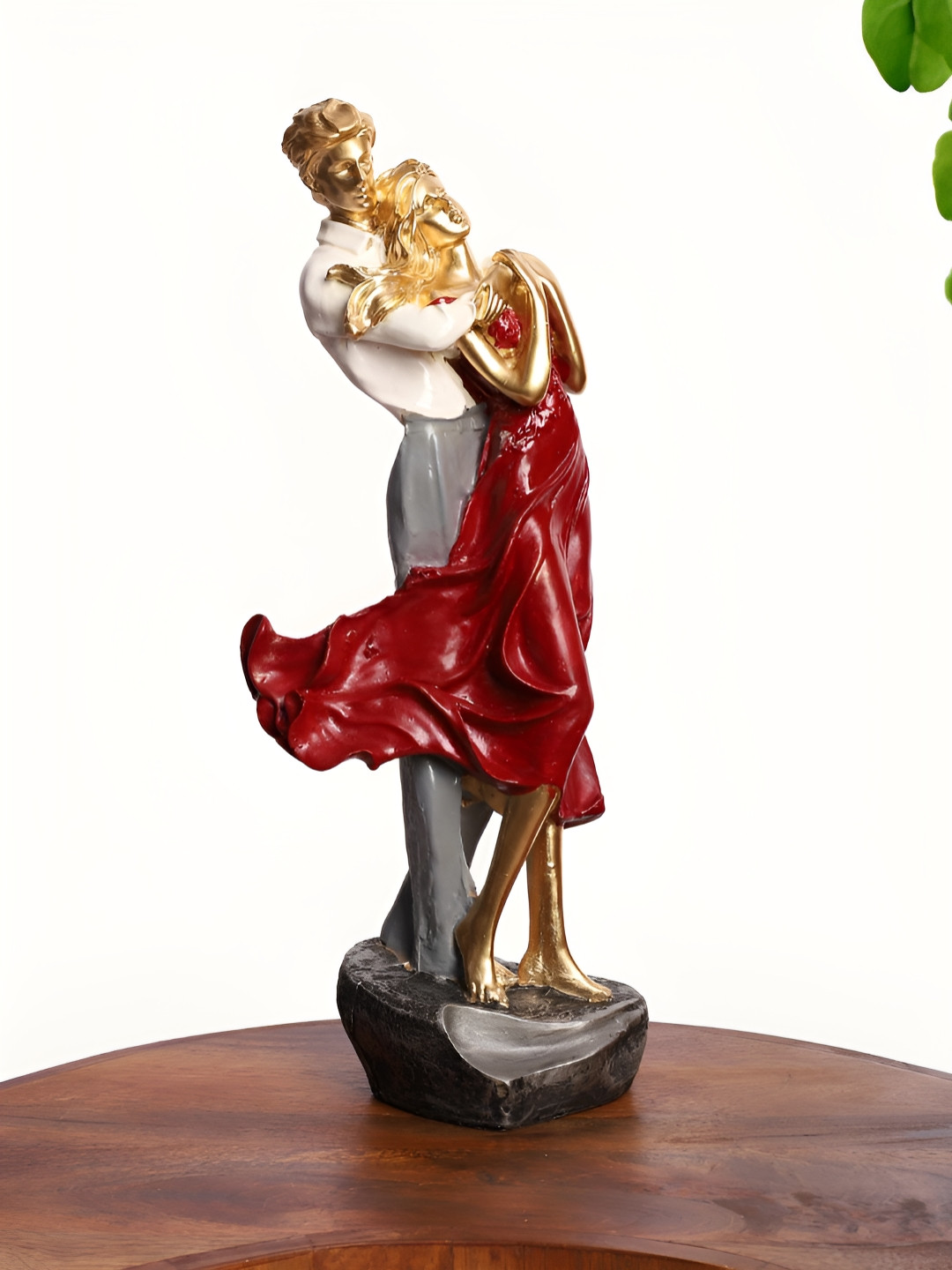 INTERNATIONAL GIFT Back Hug Romantic Love Couple White Polyresin Natural Living Room Medium Showpiece - 14.5 Inches
