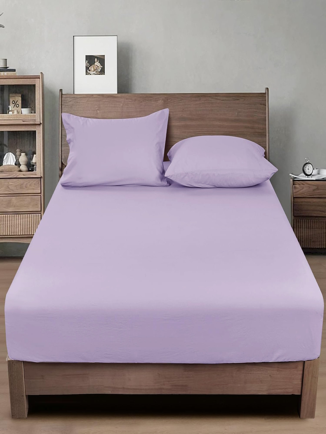 THE little BIG STORE Solid Bedsheet001 Purple Solid Microfiber Breathable 300 TC Fitted King Superfine Bedsheet with 2 Pillow Covers-182.88 x 198.12 x 20.32 cm