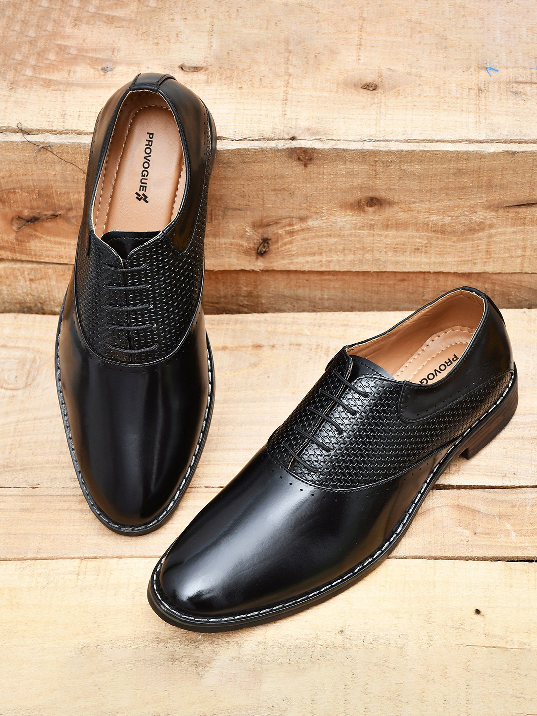 Provogue Men's Woven Design Leather Formal Oxfords