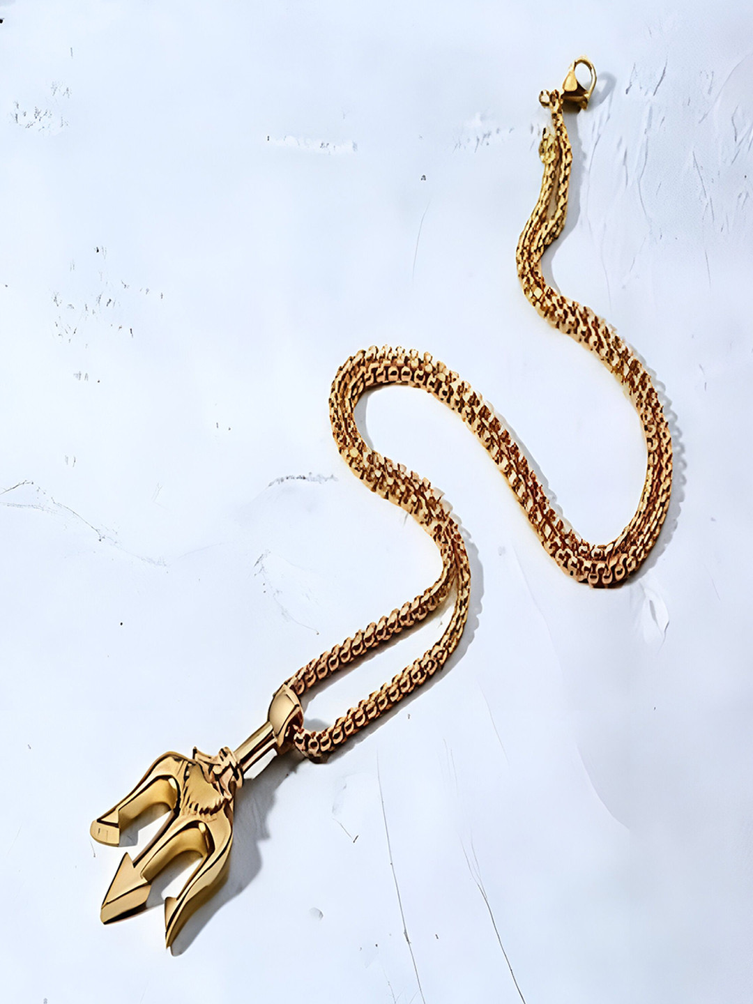 RUHI COLLECTION Gold-Plated Stainless Steel Trident Poseidon Pendant with Chain