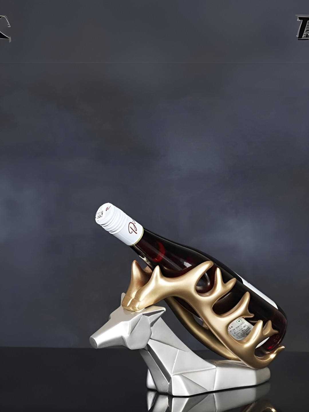 SMOKEY COCKTAIL Deer Head Bottle Head Silver Polyresin Metallic Living Room Medium Showpiece - 4.1 Inches