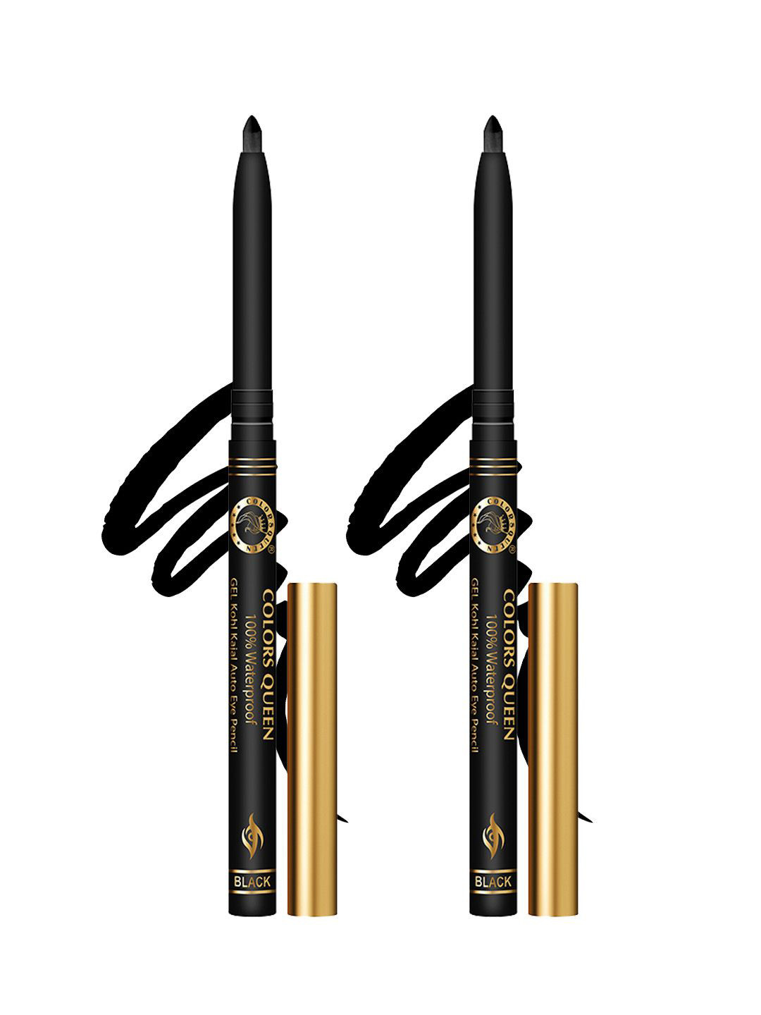 Colors Queen Set of 2 HD Auto Gel Waterproof & Long Lasting Kajal - Black-6 gm Each