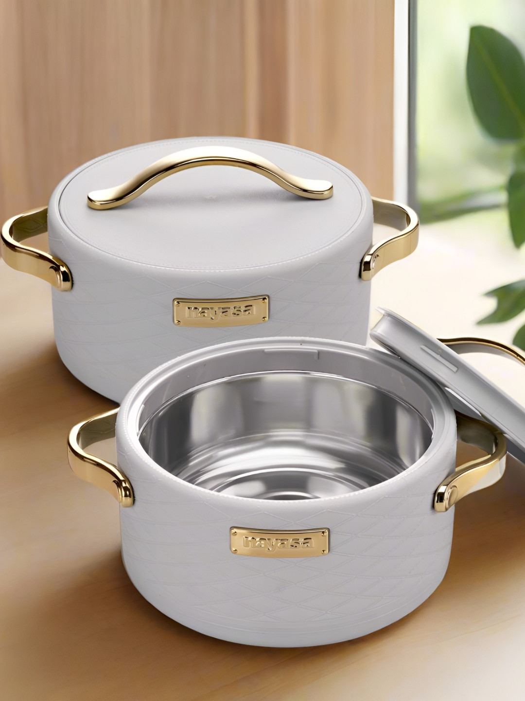 Nayasa Tyson Set Of 2 Grey Insulated Inner Steel Casserole 1.5L