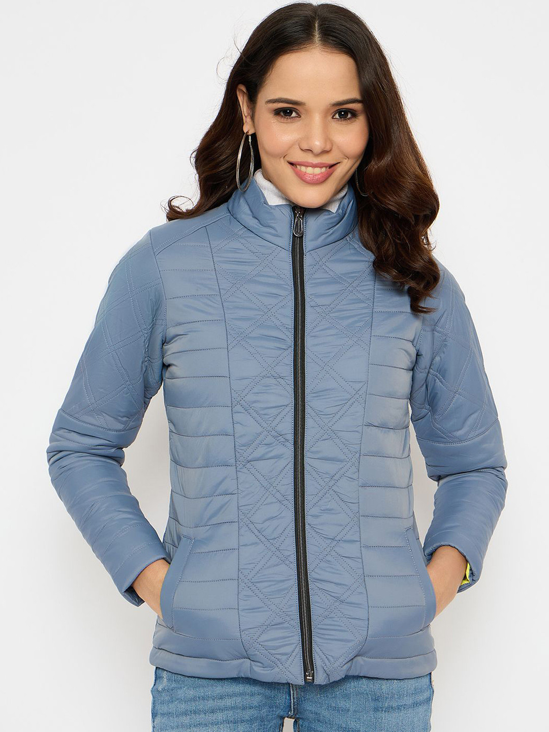 Moda Elementi Women Mock Collar Solid Casual Lightweight Padded Jacket
