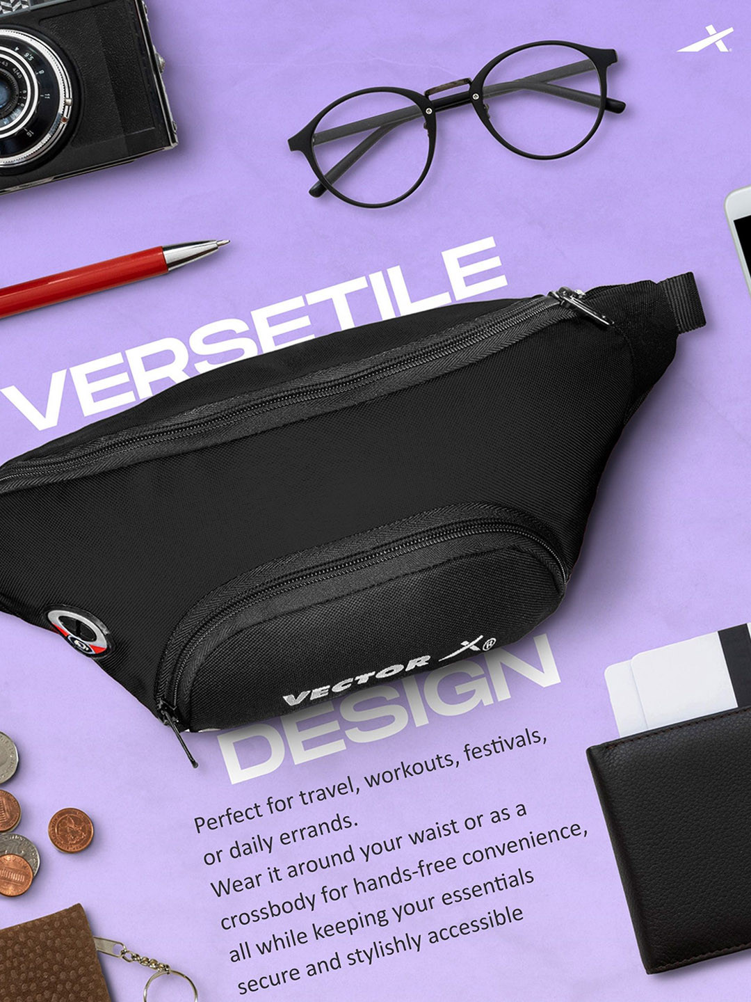 VECTOR X Unisex Brand Logo Printed Adjustable Waist Pouch