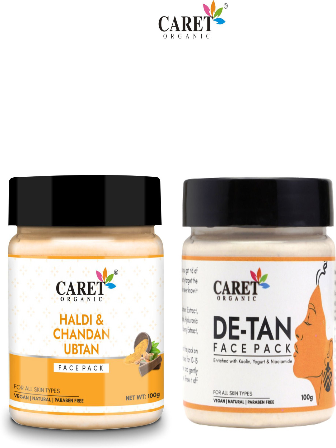 CARET ORGANIC Set Of 2 Haldi & Chandan Ubtan Face Pack & De-Tan Face Pack - 100 g Each