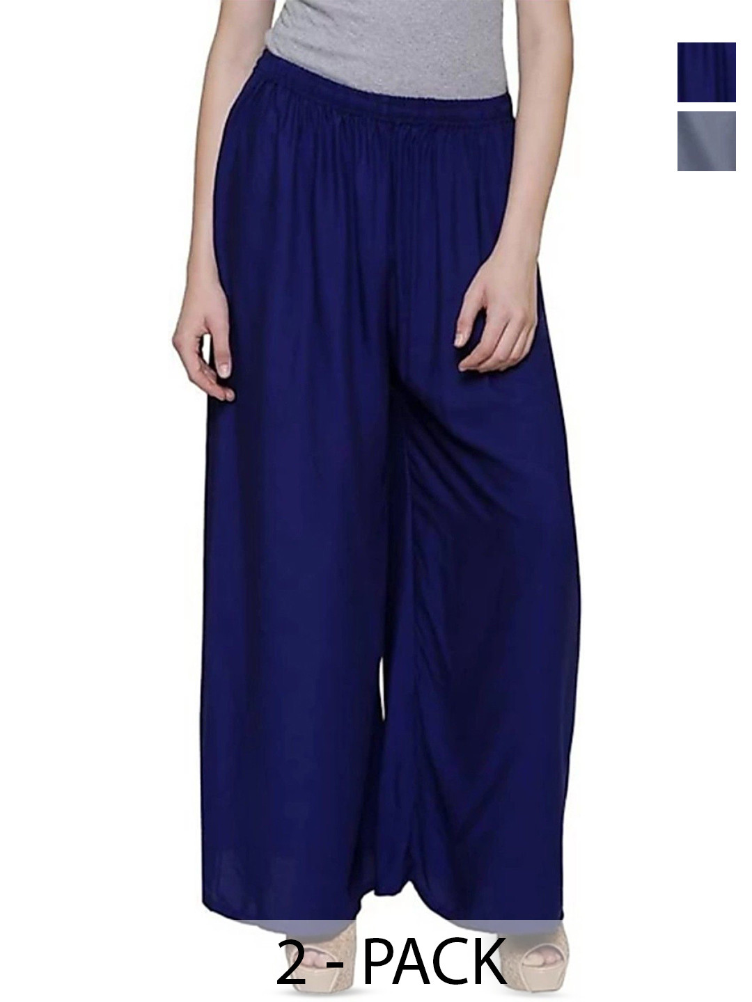 FAMBEE Women Pack Of 2 Flared Knitted Palazzos