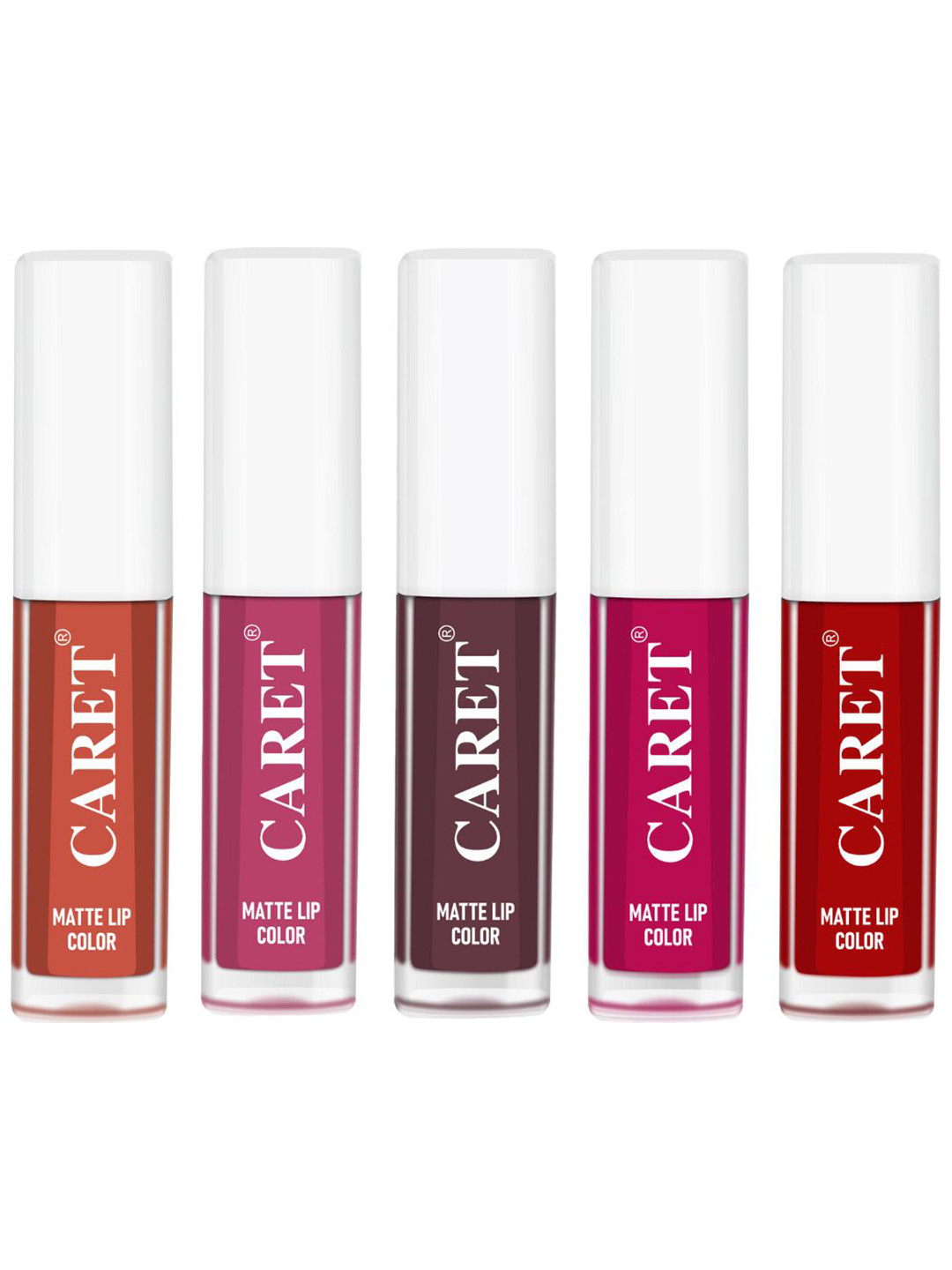 CARET ORGANIC Set Of 5 Super-Pigmented Liquid Matte Lipsticks -10 ml -6 -8 -7 -5 -3