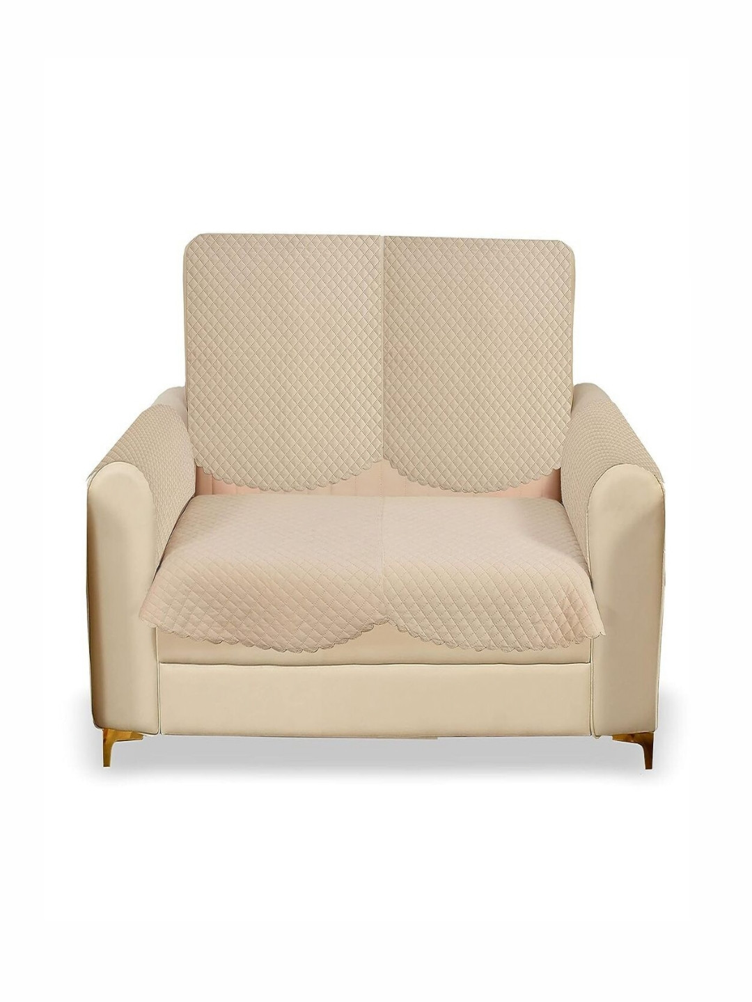 Fashion Throw Beige 2-Seater Velvet Sofa Cover With Arms
