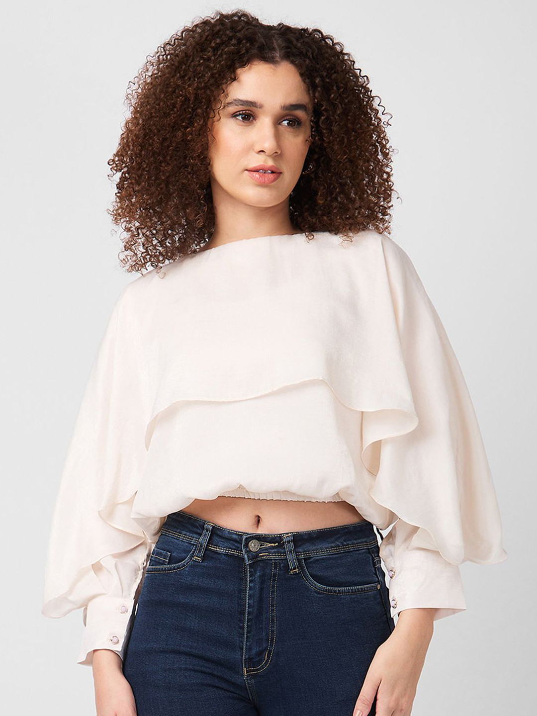 Iti Women Cuffed Sleeve Cape Crop Top