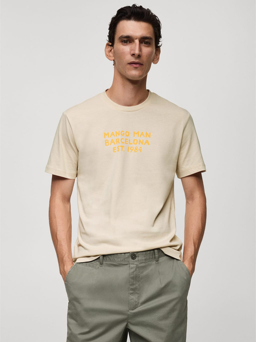 MANGO MAN Logo Print Pure Cotton T-shirt