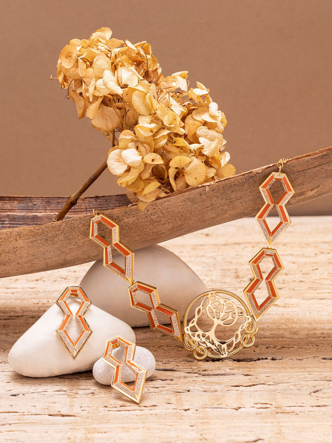 GAURISH BESPOKE JEWELLERY Gold Plated Artificial Stones Studded Necklace With Earrings