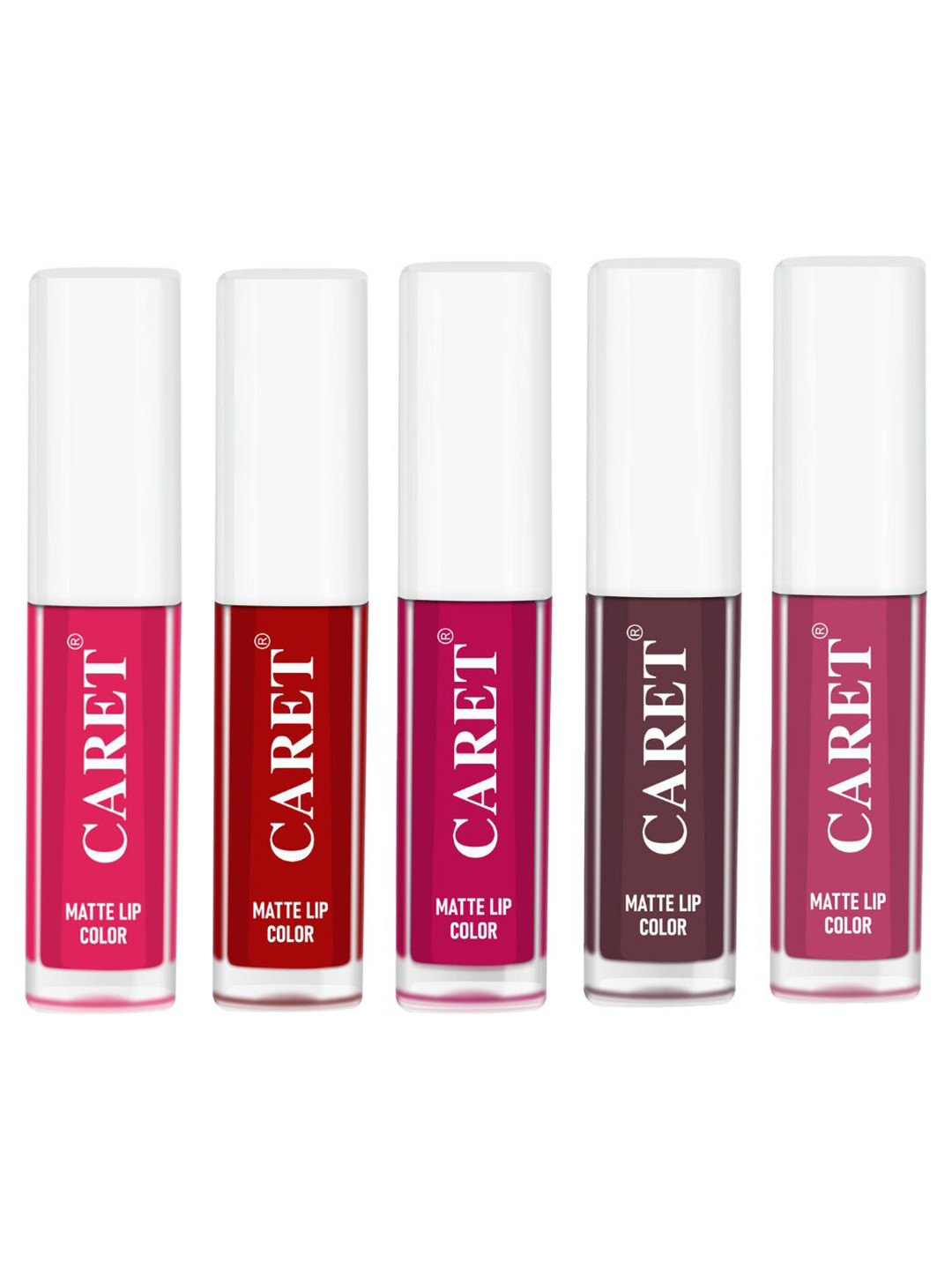 CARET ORGANIC Set Of 5 Super-Pigmented Liquid Matte Lipsticks - 10 ml -4 -3 -5 -7 -8