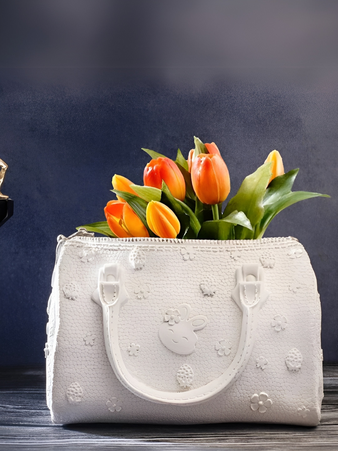 SMOKEY COCKTAIL White And Orange French Couture Bag Vase Curio Showpiece