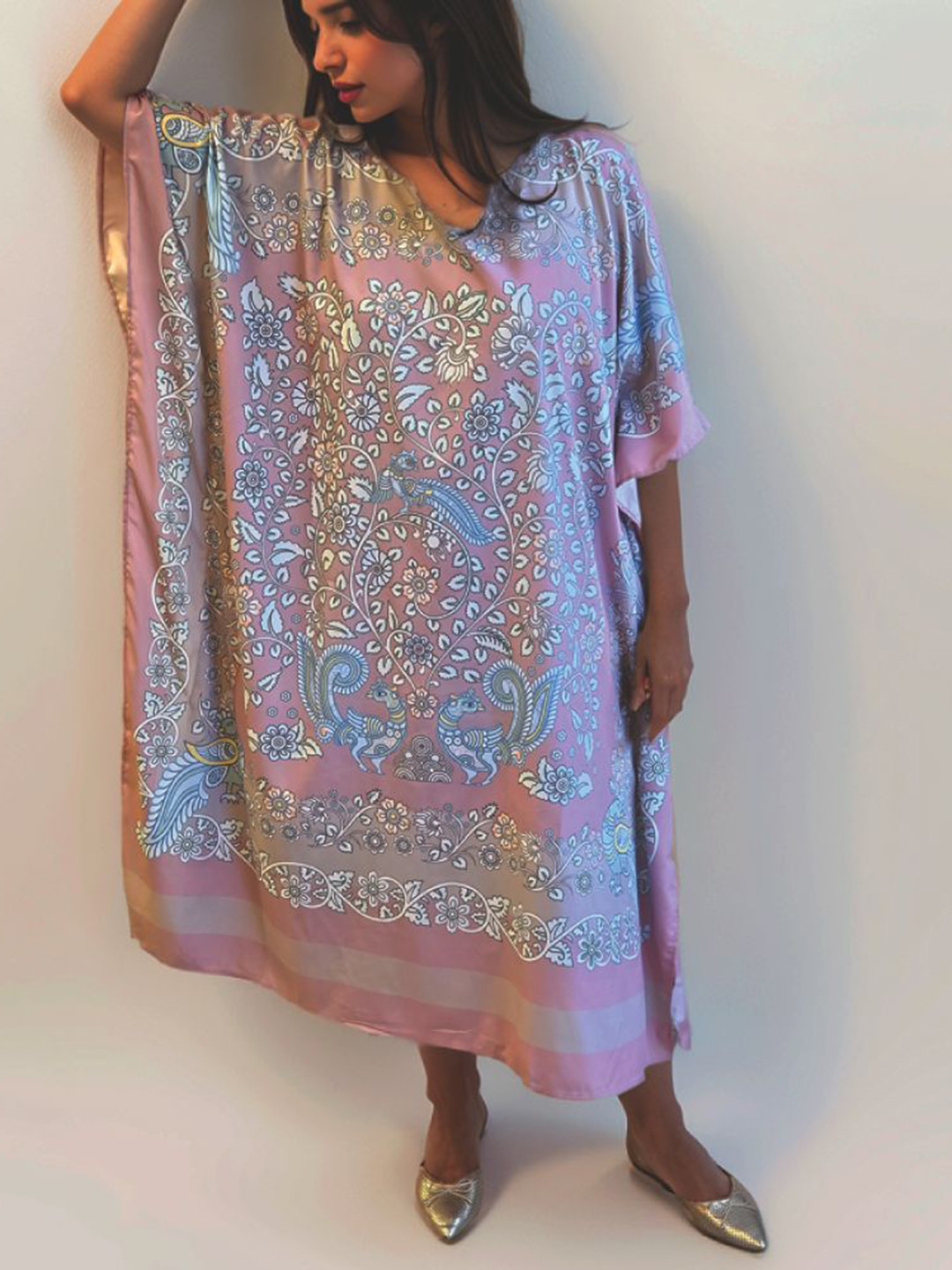 MAATIR DESIGNS Ethnic Motifs Printed Round Neck Kalamkari Kaftan Dress