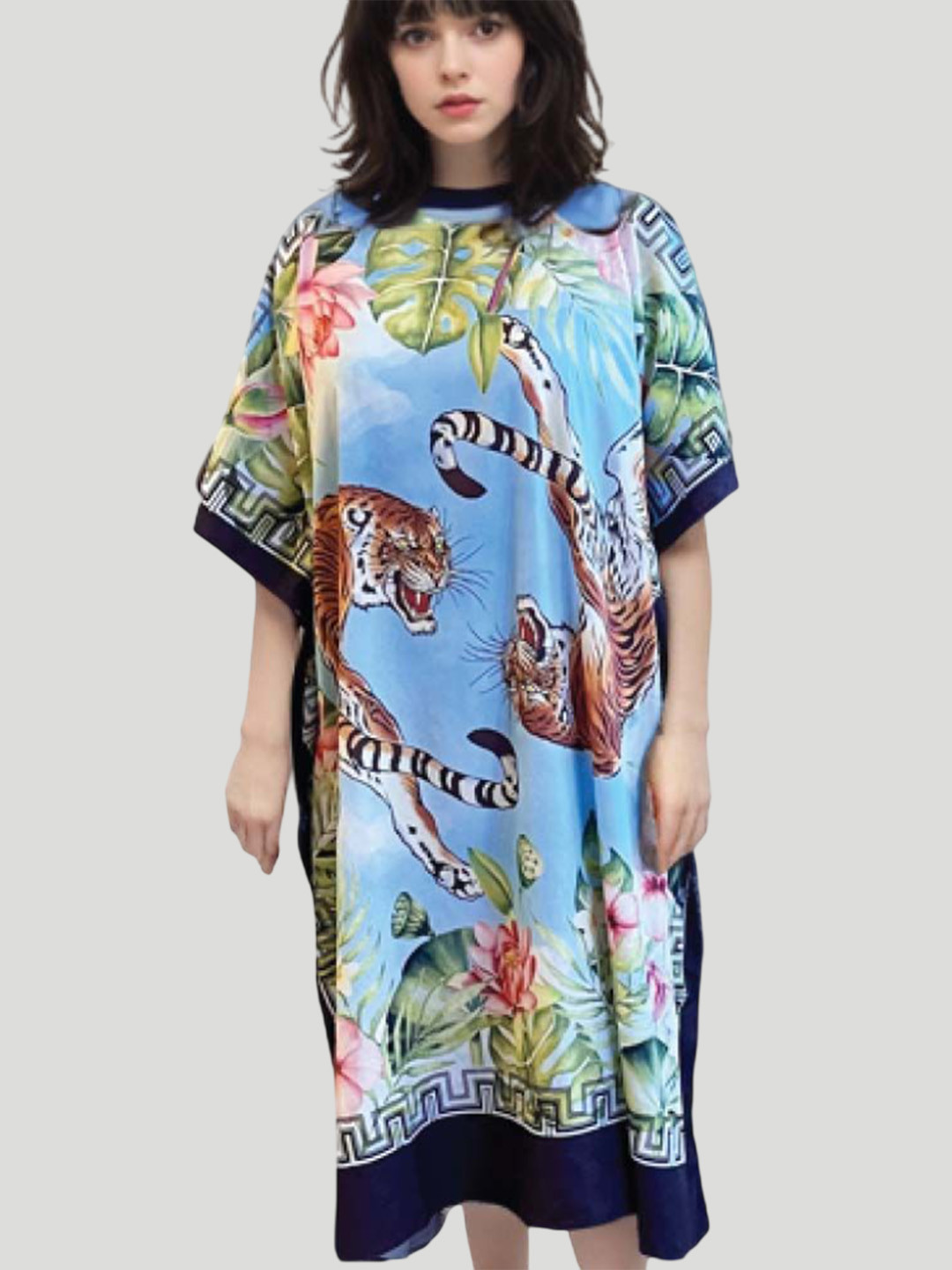 MAATIR DESIGNS Animal Printed Round Neck Kaftan Dress