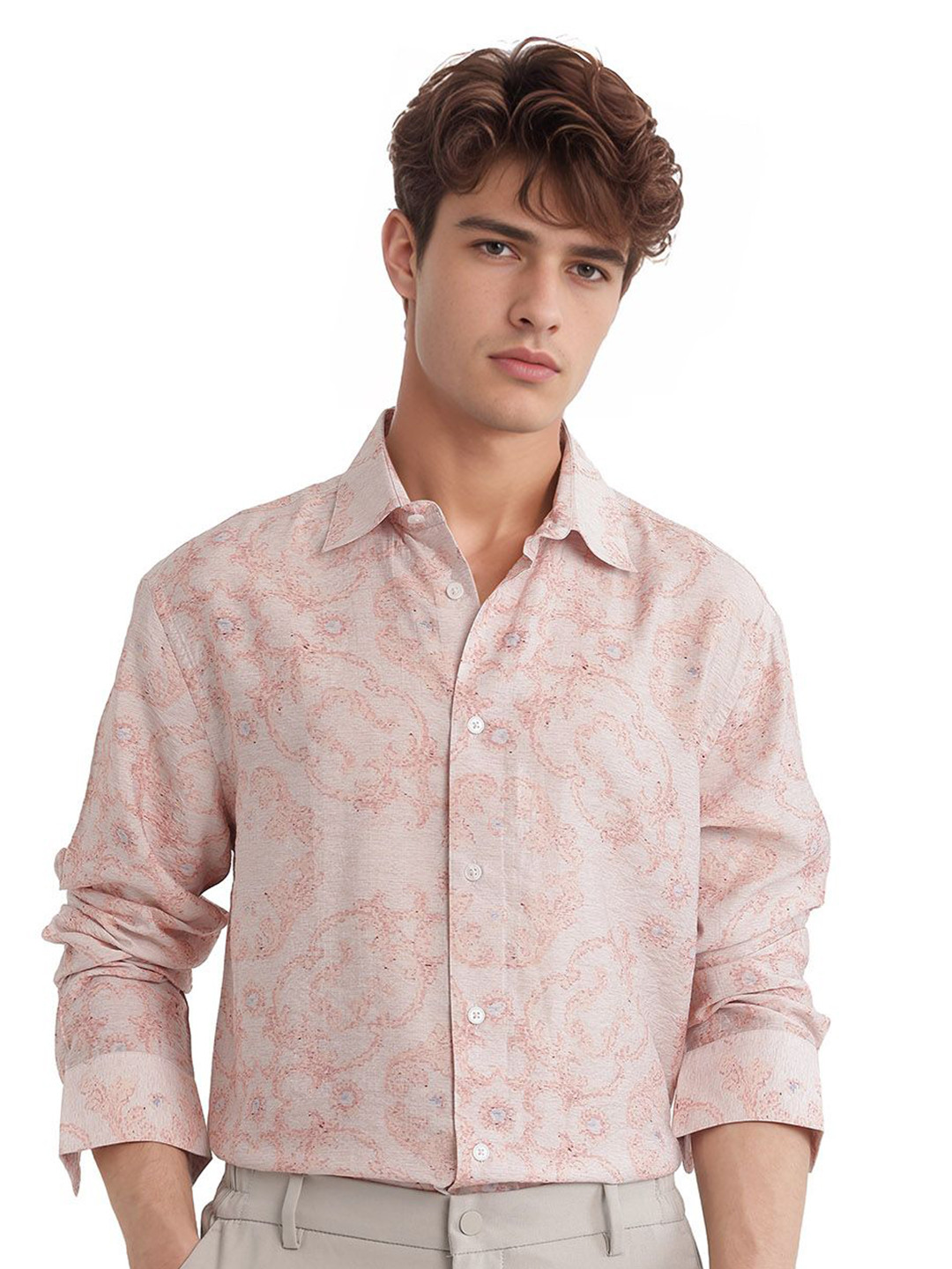 RARE RABBIT Men PELDEN Comfort Fit Spread Collar Abstract Printed Casual Regular Fit Shirt