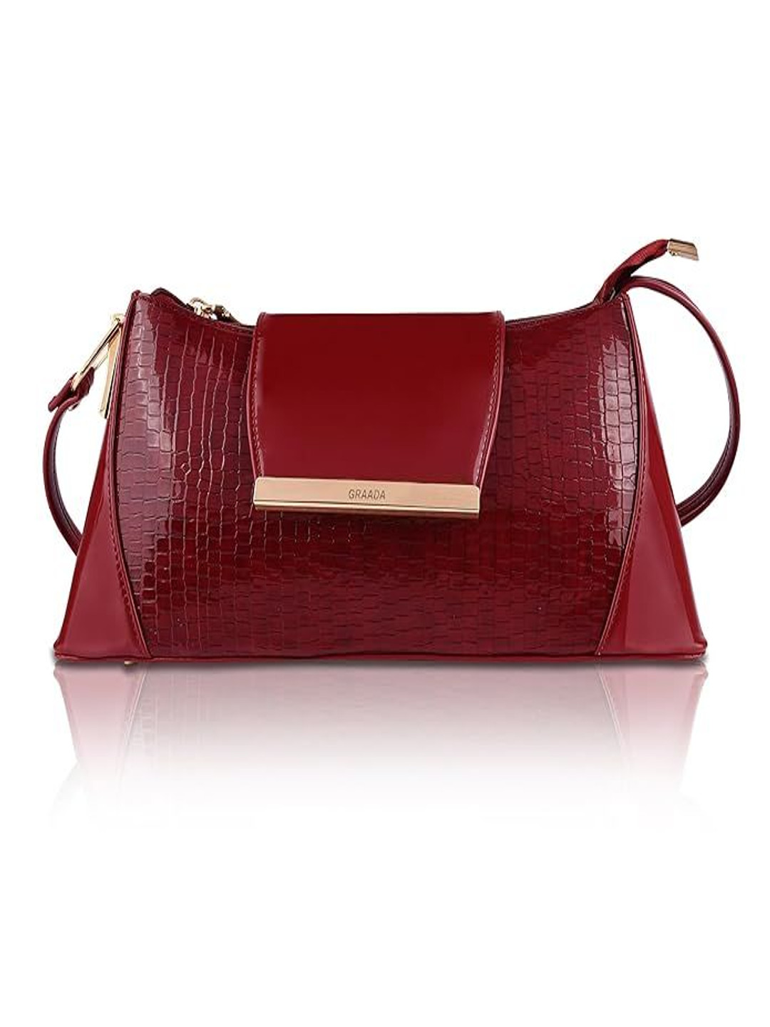 GRAADA Side Brand Logo Textured Synthetic Leather East West Sling Bag