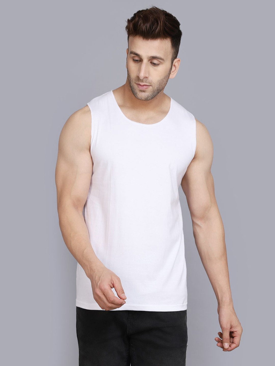 WOOSTRO Sleeveless Gym Innerwear Vests RS26 PLAIN WHITE