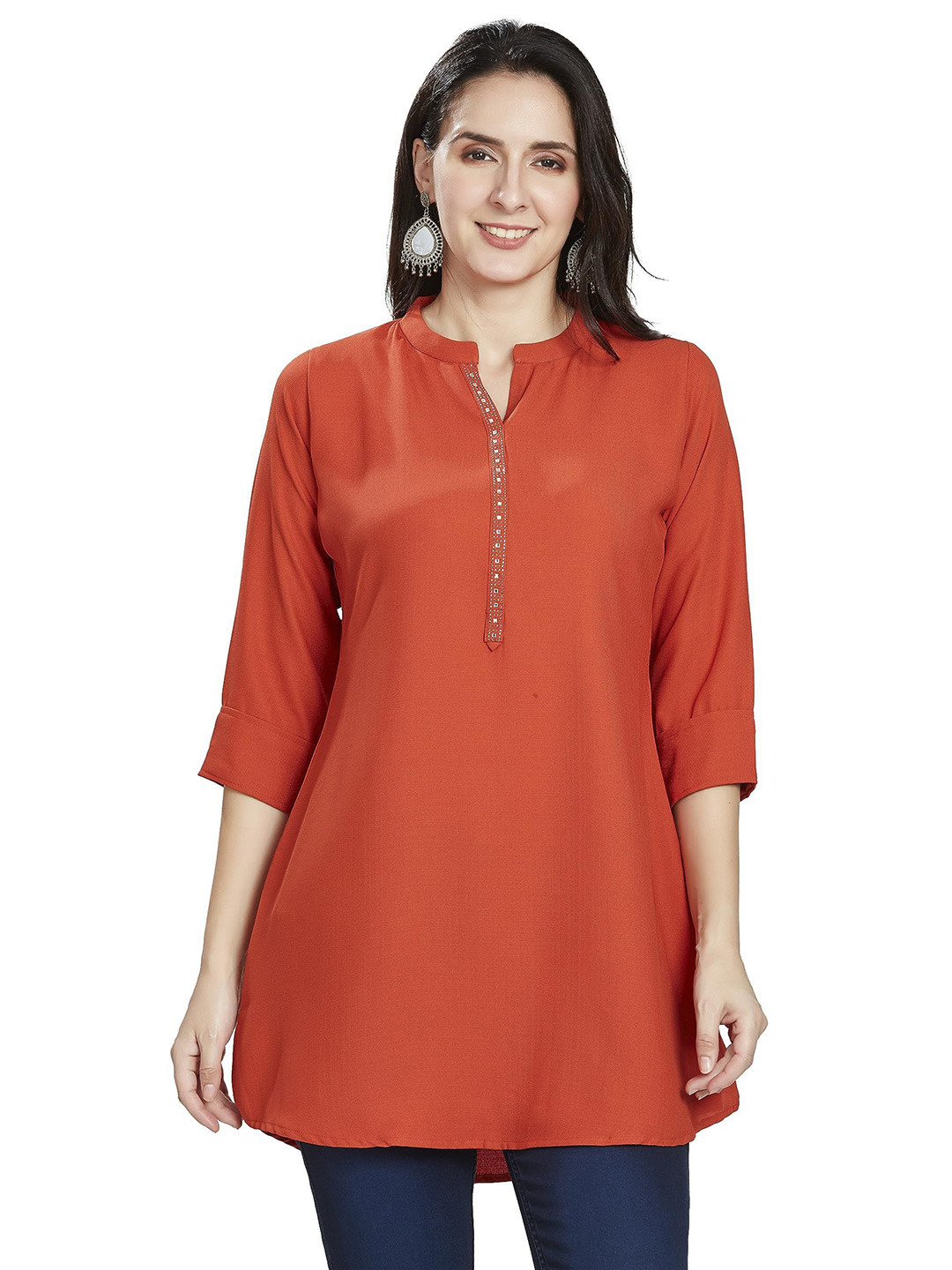 Nioni Mandarin Collar Embellished Tunic