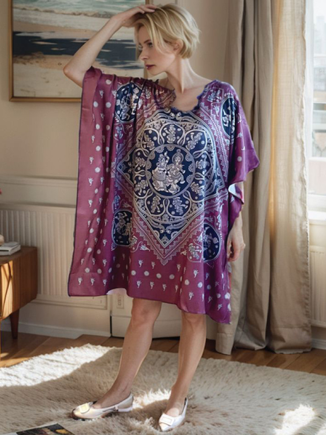 MAATIR DESIGNS Ethnic Motifs Printed Round Neck Kalamkari Kaftan Kurta