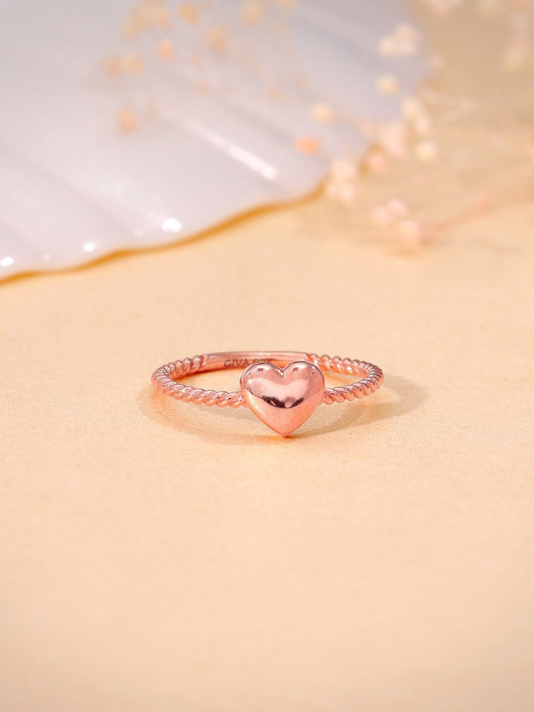 GIVA 925 Sterling Silver Rose Gold-Plated Heart Motif Purely Yours Ring Fixed Size