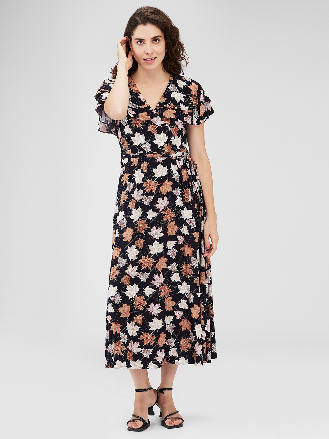 Iti Floral Print Puff Sleeve Midi Dress