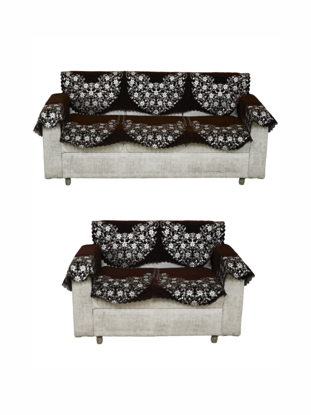 Fashion Throw Coffee Brown and White 5-Seater Jacquard Sofa Covers With Arms