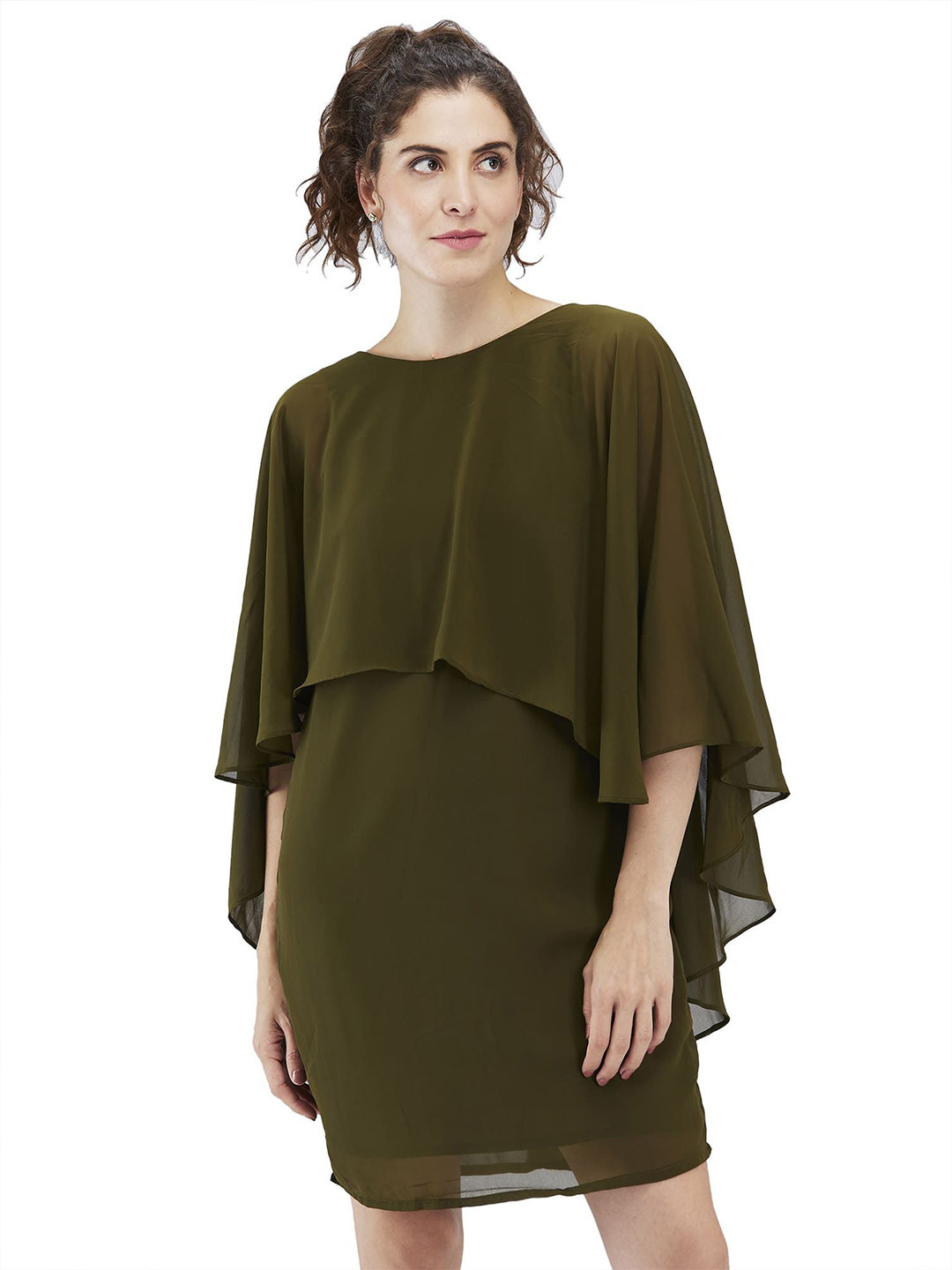 Iti Cape Sleeve Georgette A-Line Dress