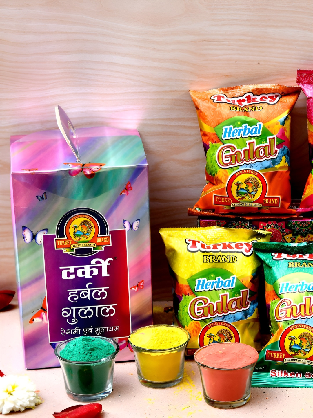 CraftVatika Yellow & Green 5 Pieces Organic Gulal Colours