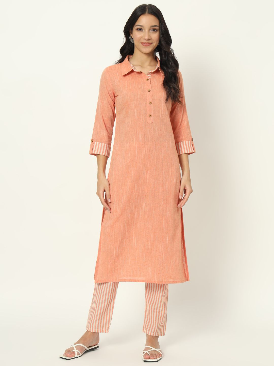 Laad Shirt Collar Pure Cotton Straight Kurta With Trousers