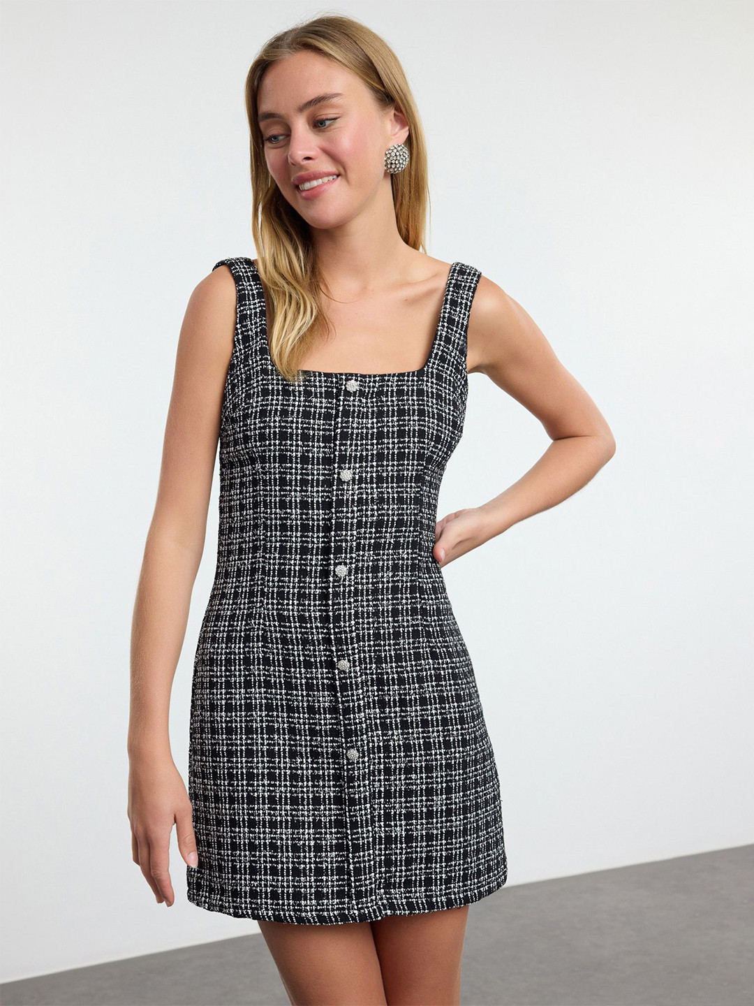 Trendyol Siyah Checked Sheath Mini Dress