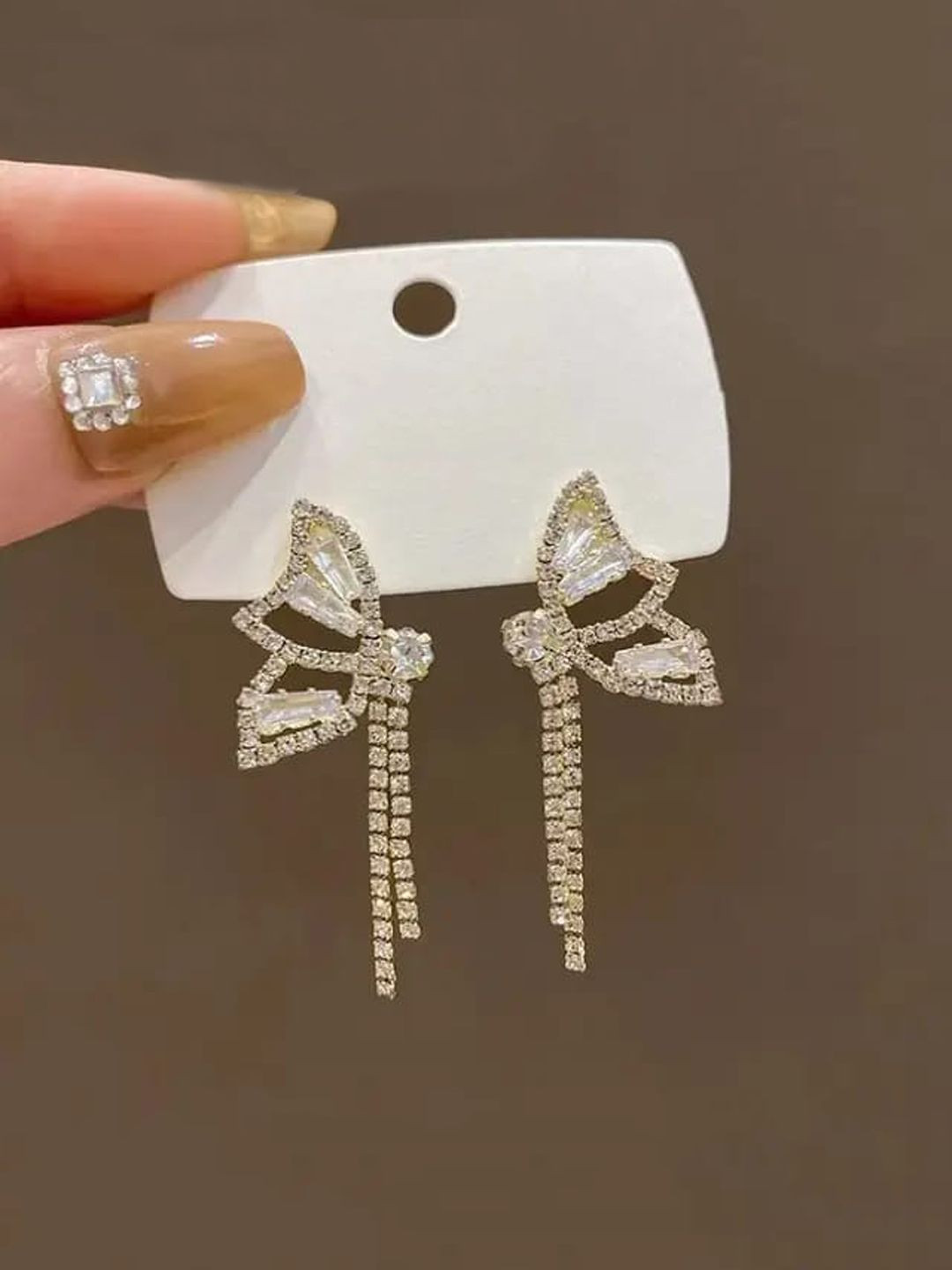 BEYTER Stainless Steel Crystals Studded Contemporary Shaped Drop Earrings
