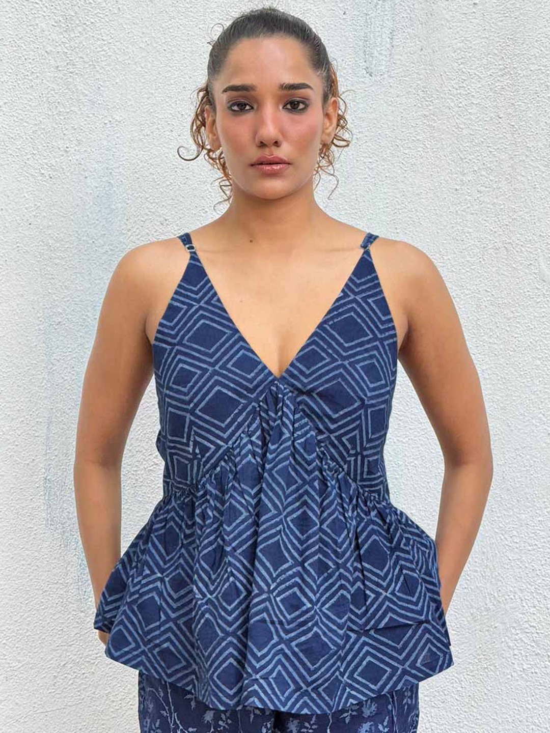 Chidiyaa Play With Indigo Kastoree Blockprinted Cotton Top