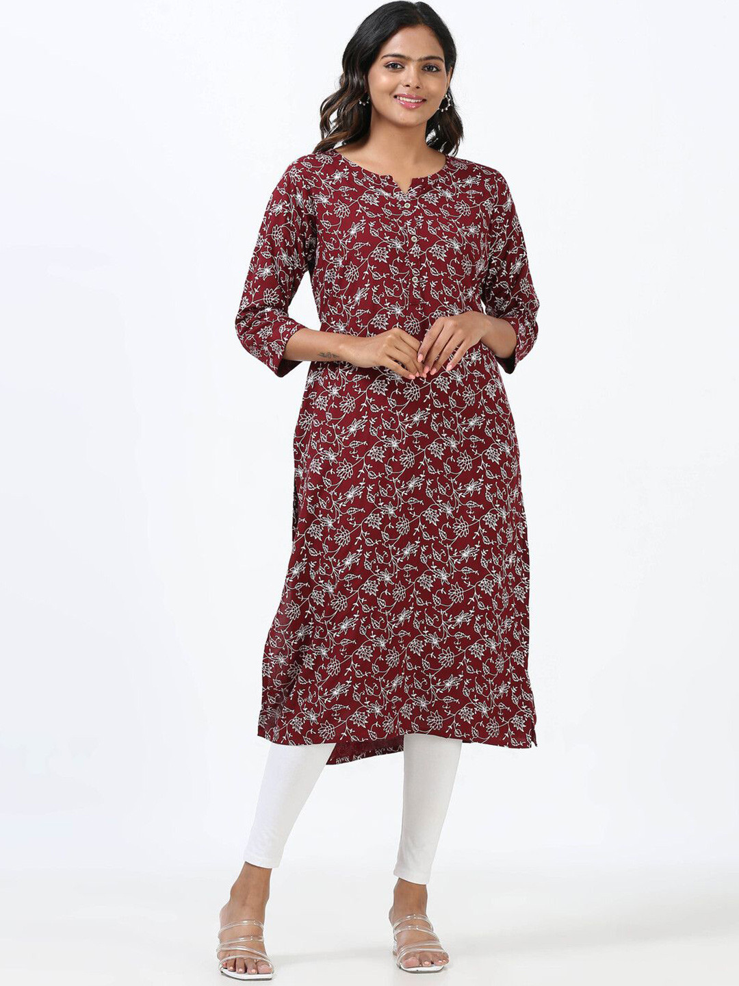 AARIM Floral Printed Notch Neck Straight Kurta