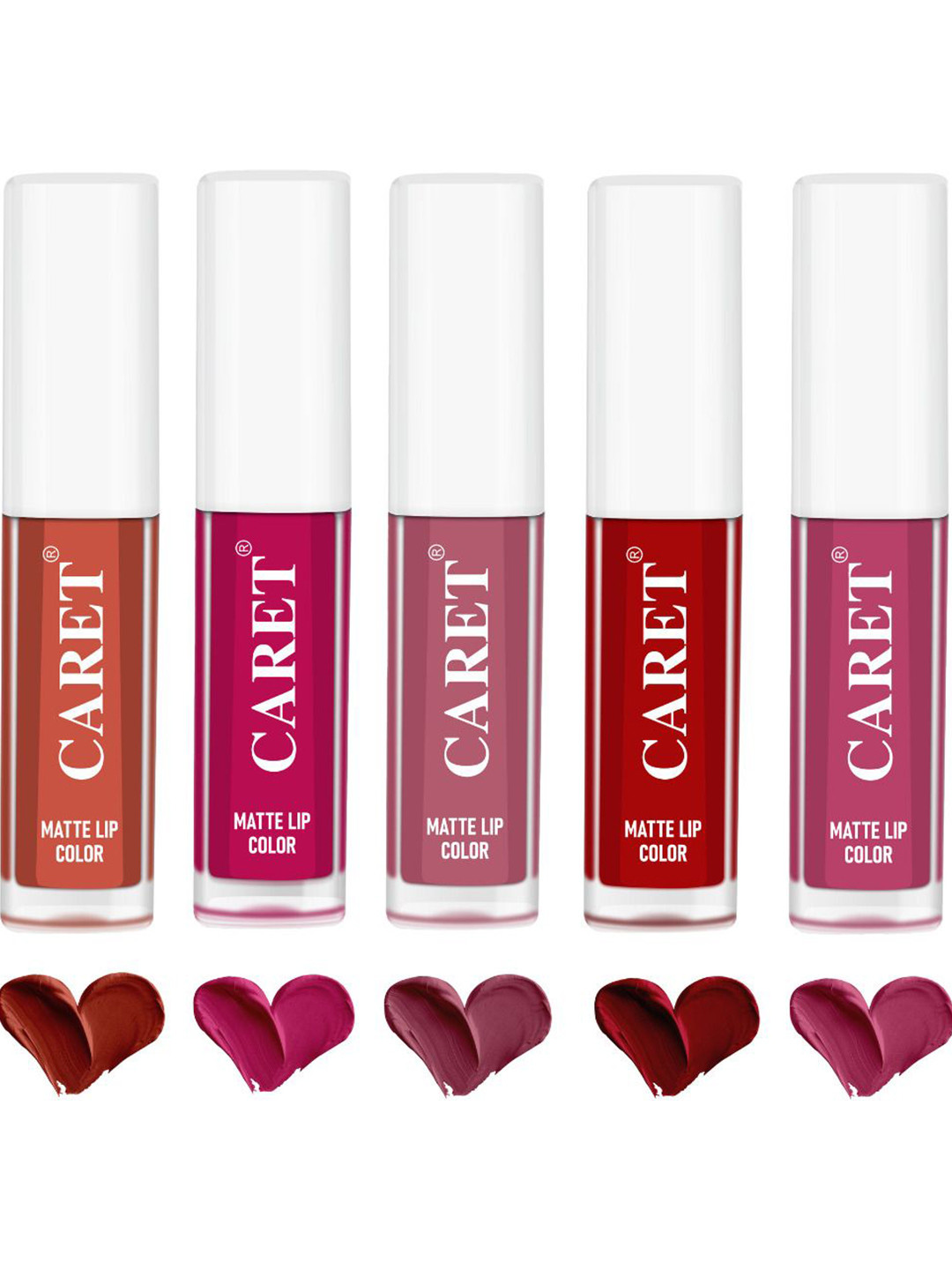 CARET ORGANIC Set Of 5 Super-Pigmented Liquid Matte Lipsticks - 10 ml -3 -7 -6 -2 -5