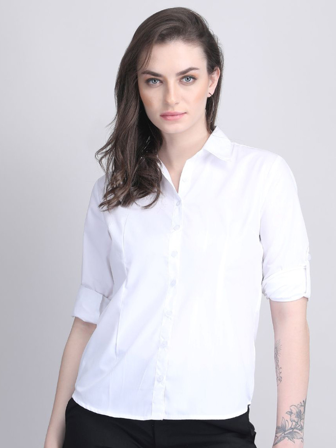 Blue Ronin Women Spread Collar Solid Cotton Formal Shirt