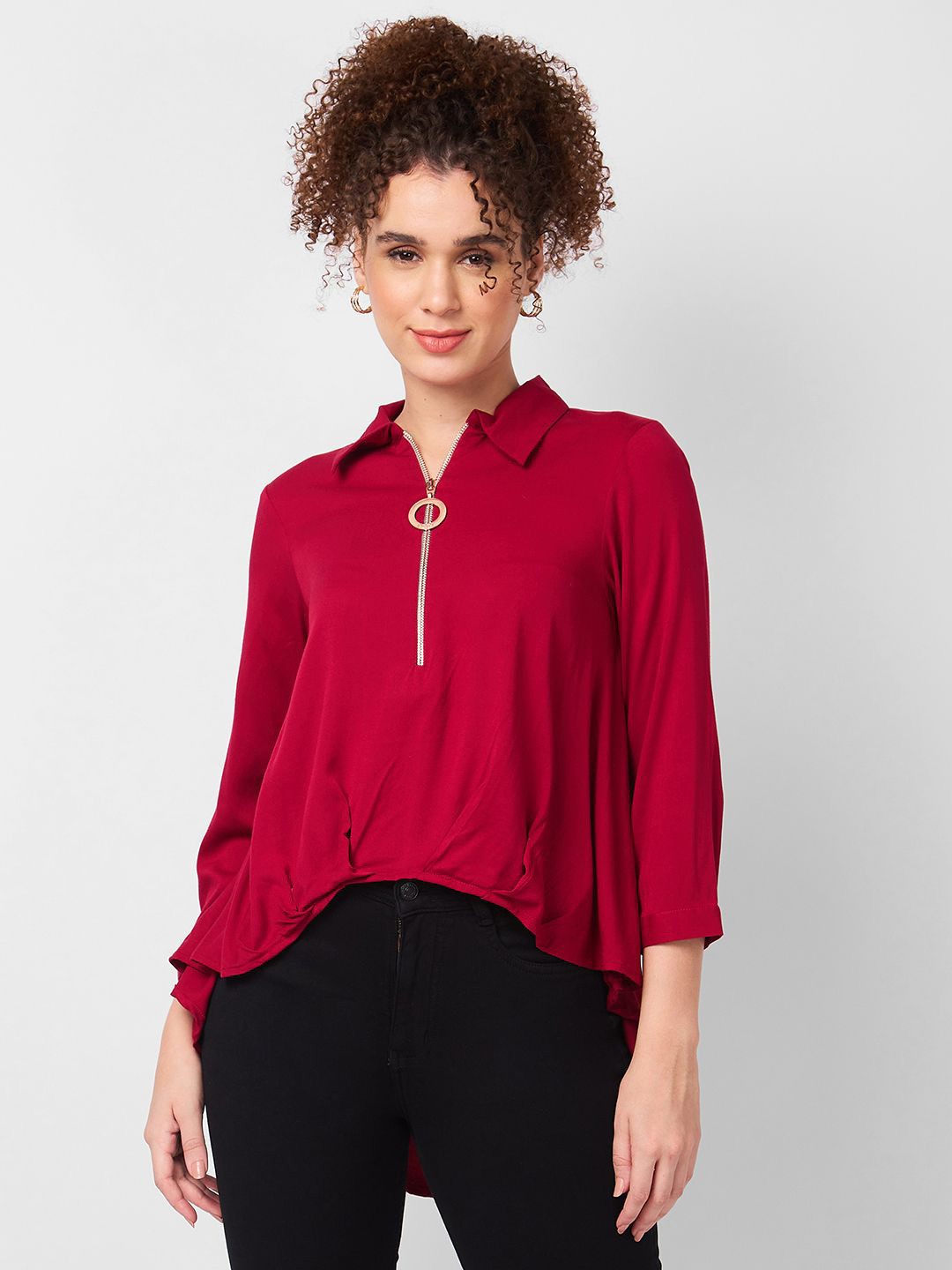 Iti Solid High-Low Shirt Style Top