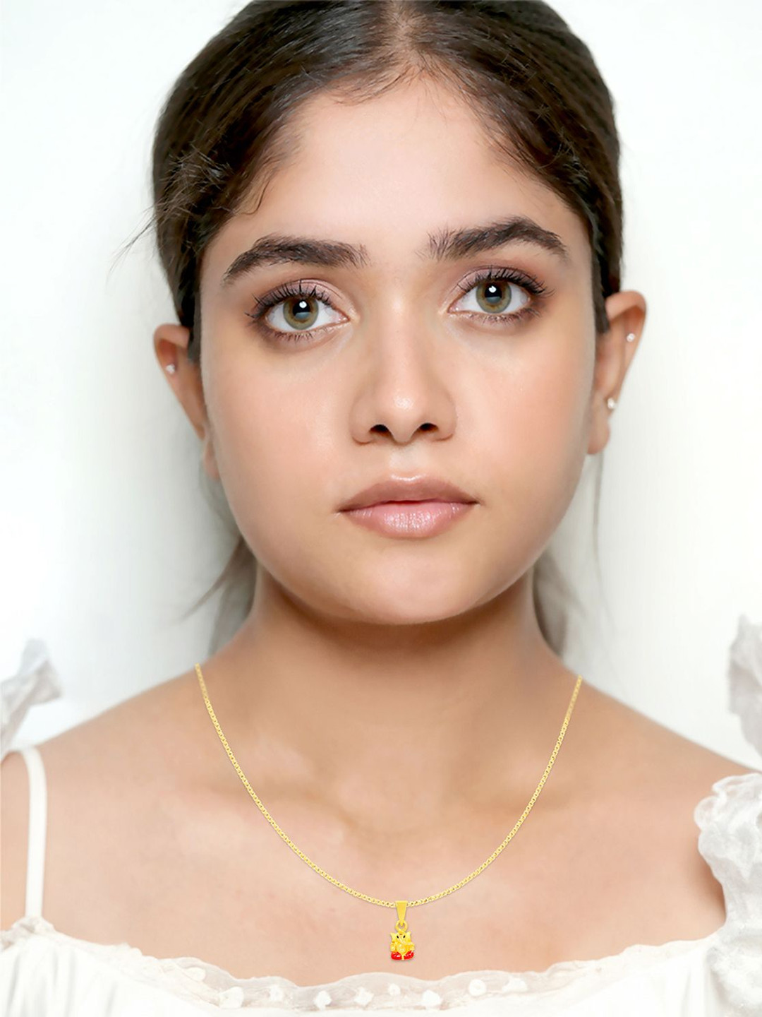 BHIMA 22K BIS Hallmark 916 Purity Yellow Gold Red Enamel Ganesha Pendant