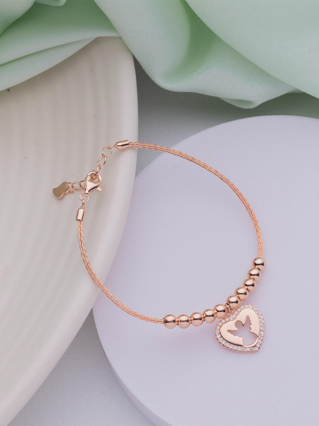 LIORA 925 Silver Jewellery Sterling Silver Rose Gold-Plated CZ-Studded Charm Bracelet