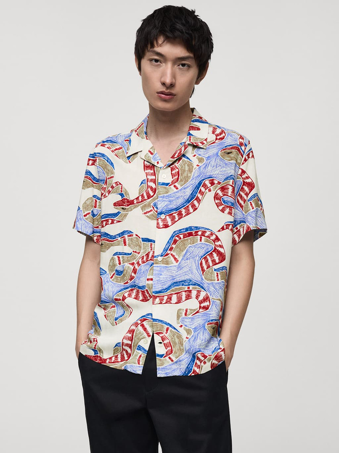 MANGO MAN Animal Graphic Printed Shirt