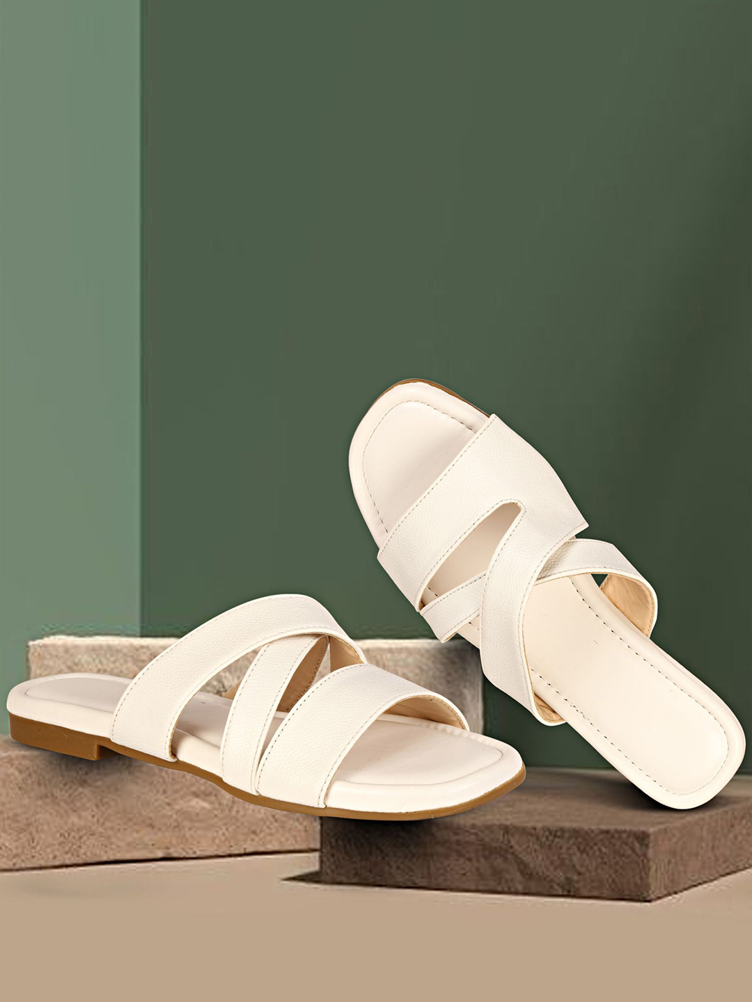 Commander Shoes Women Striped Open Toe Flats