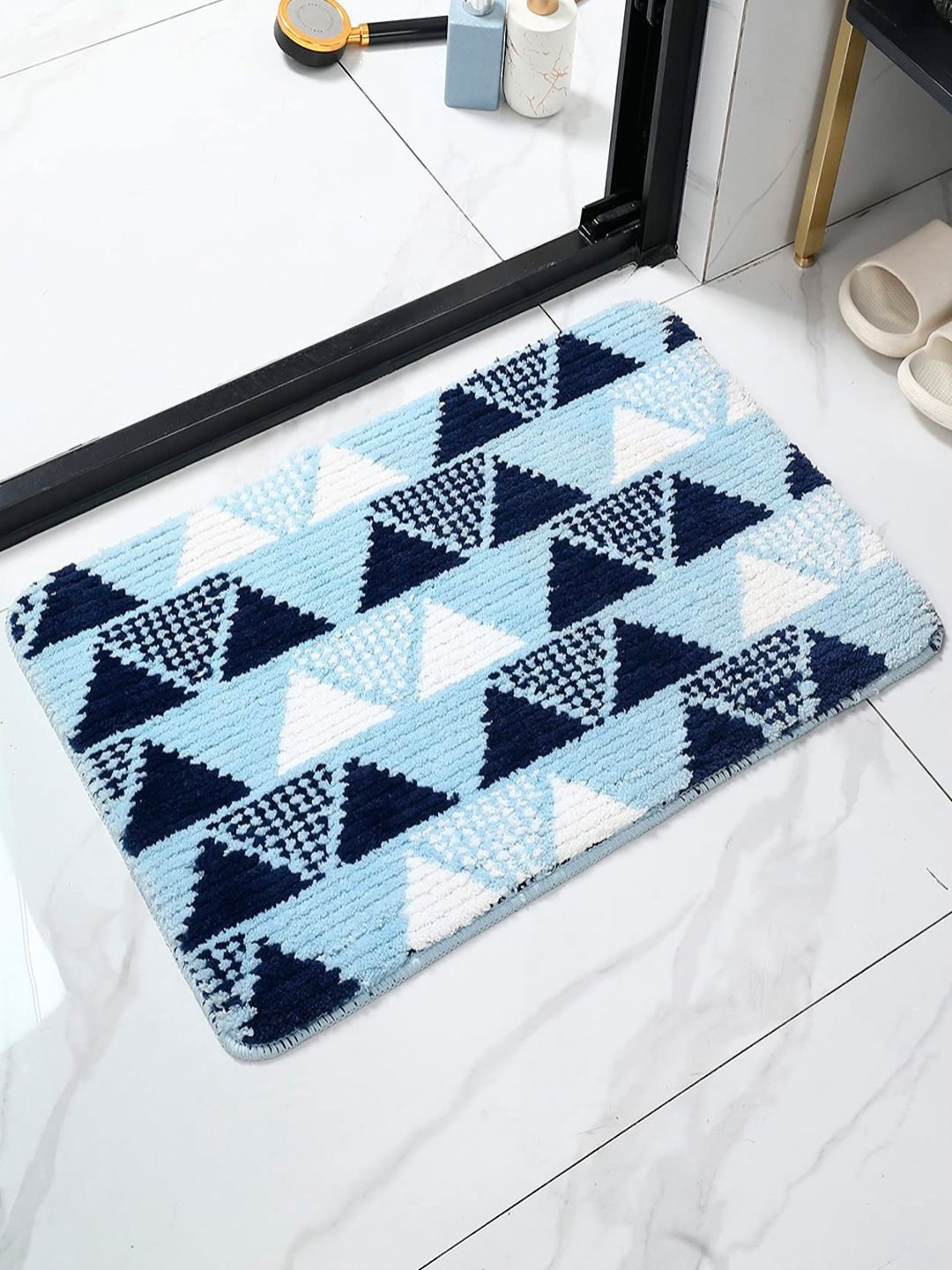 HOKIPO Blue & White Patterned Microfibre 1800 GSM Bath Rugs