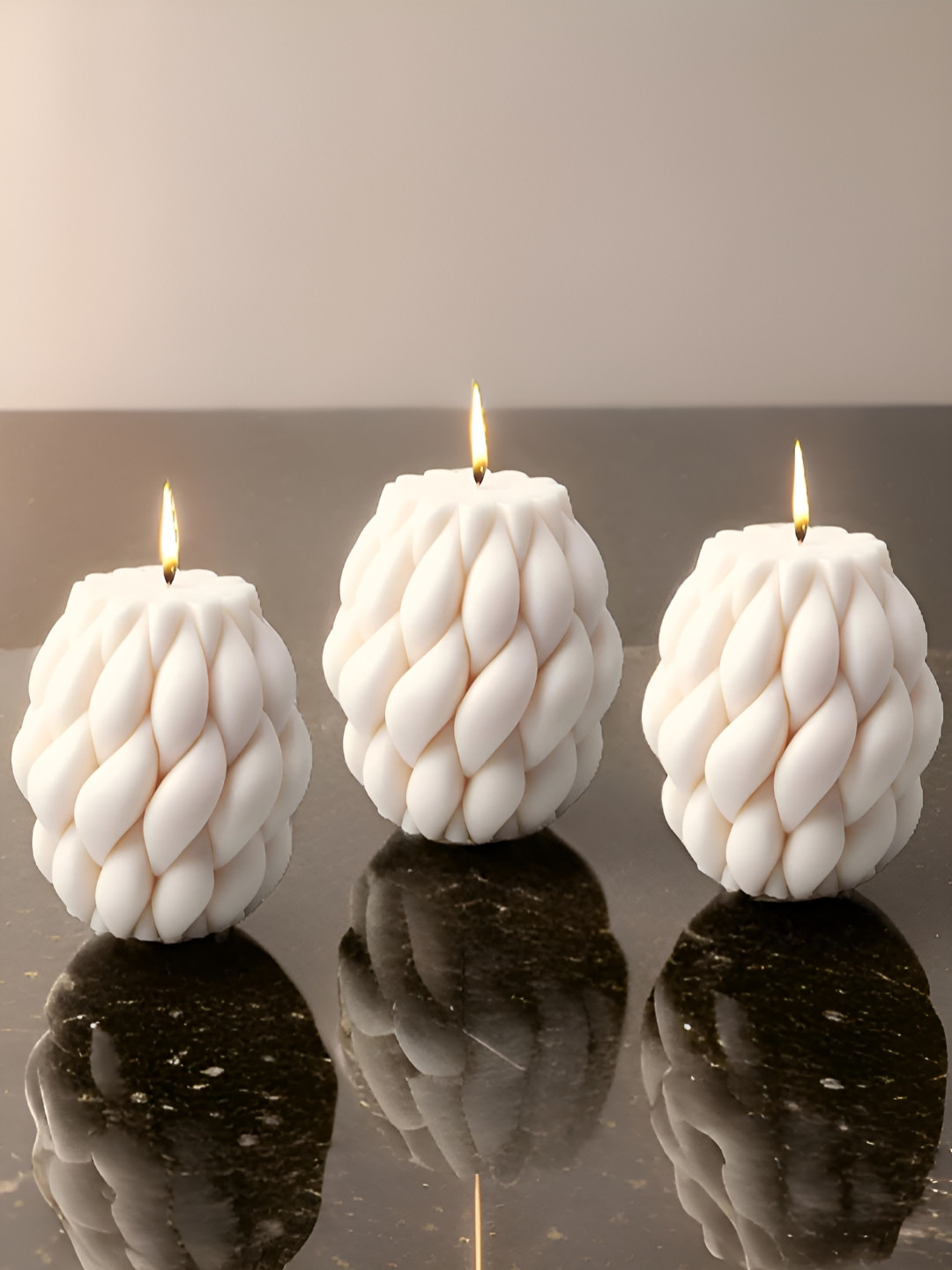 atorakushon Peony Flower Shaped 3Pcs 1 Wick Vanilla Solid Spiral Regular Tea Light Candles